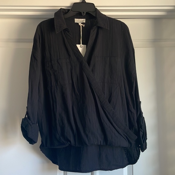 Lucky Brand Tops - NWT- Lucky Brand Wrap Front Top- Black- M